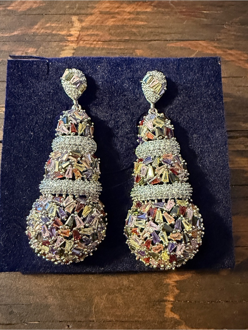 Multicolor Rhinestones Cubic Zirconia Drop Earrings - Designer Style